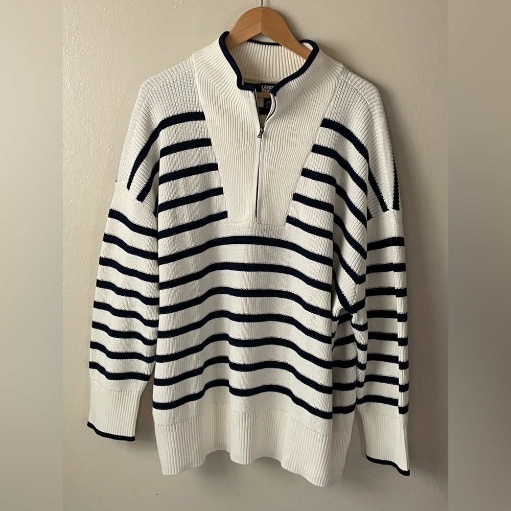Lands’ End women’s Stripped knit quarter zip pullover sweater preppy